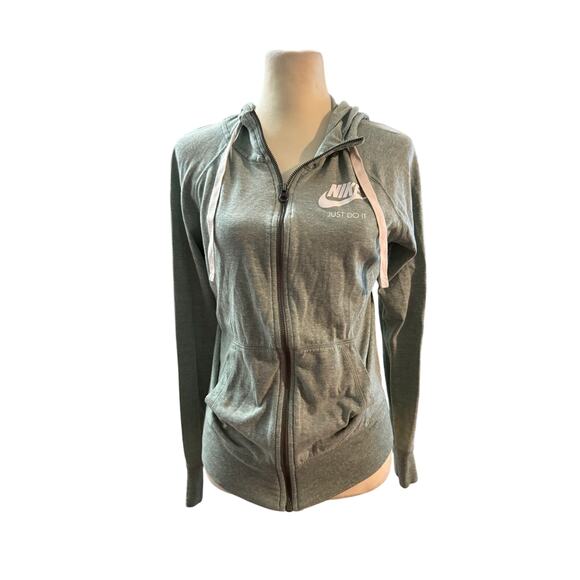 Nike Sweatshirt Full Zip Hood Drawstring Green Long Sleeve Women Medium - Picture 4 of 6